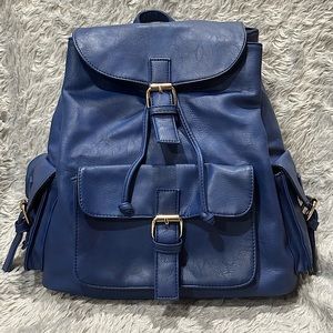 Cute Blue Backpack with studded gold straps & various compartments! **LIKE NEW**